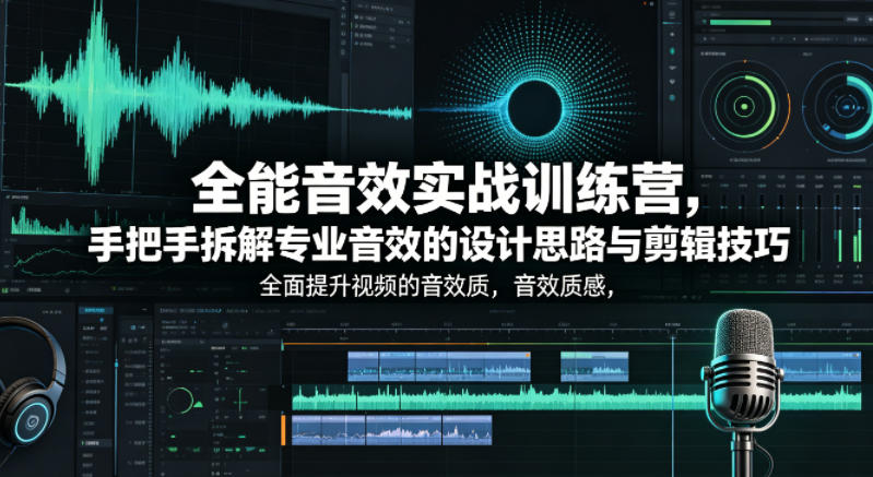 全能音效实战训练营，手把手拆解专业音效的设计思路与剪辑技巧，全面提升视频的音效质感-猴哥VIP资源站