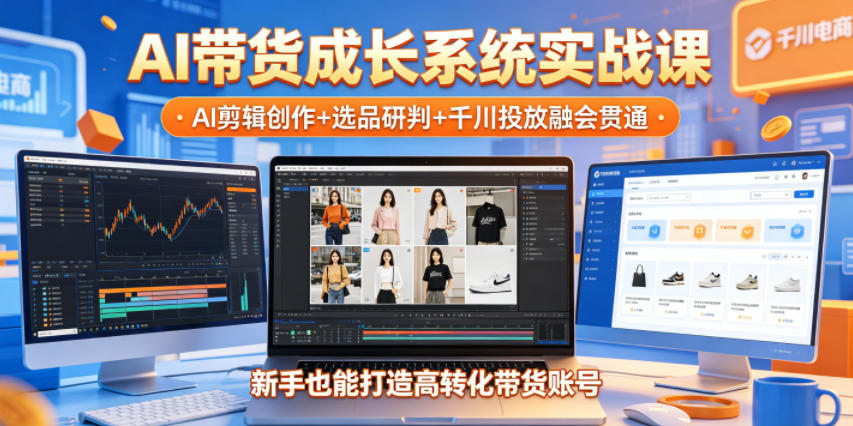 AI带货成长系统实战课，AI剪辑创作+选品研判+千川投放融会贯通，新手也能打造高转化带货账号(更新2026年)-猴哥VIP资源站