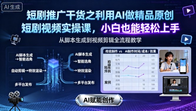 短剧推广干货之利用AI做精品原创短剧视频实操课，小白也能轻松上手-猴哥VIP资源站
