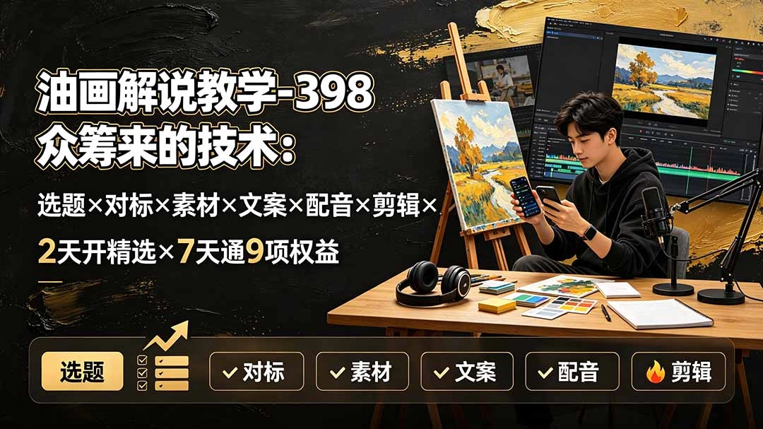 油画解说全流程实战，2天开精选7天通9项权益，398众筹技术落地 - 创享网-创享网