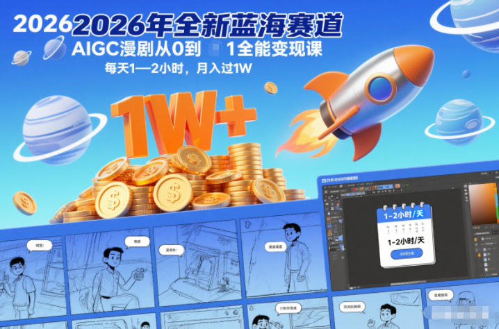 2026年全新蓝海赛道AIGC漫剧从0到1全能变现课,每天1—2小时,月入过1W-猴哥VIP资源站