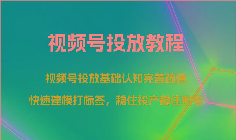 视频号投放教程-视频号投放基础认知完善疏通,快速建模打标签,稳住投产稳住账号-猴哥VIP资源站