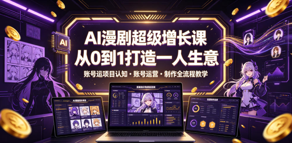 AI漫剧超级增长课,从0到1打造一人生意,项目认知・账号运营・制作全流程教学-猴哥VIP资源站