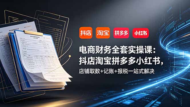 电商财务全套实操课:抖店淘宝拼多多小红书,店铺取数+记账+报税一站式解决-猴哥VIP资源站