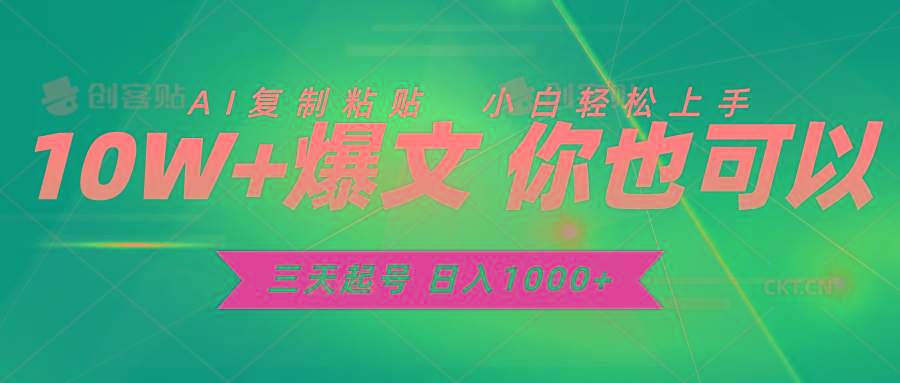 三天起号 日入1000+ AI复制粘贴 小白轻松上手-猴哥VIP资源站