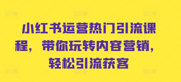 小红书运营热门引流课程，带你玩转内容营销，轻松引流获客-猴哥VIP资源站