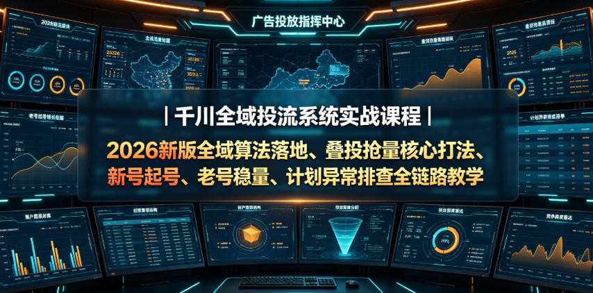 千川全域投流系统实战课程|2026新版全域算法落地、叠投抢量核心打法、新号起号、老号稳量、计划异常排查全链路教学-猴哥VIP资源站