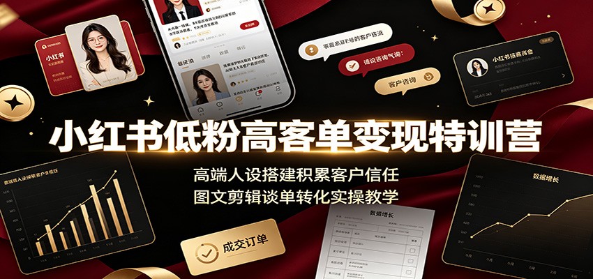 小红书低粉高客单变现特训营:高端人设搭建积累客户信任,图文剪辑谈单转化实操教学-猴哥VIP资源站