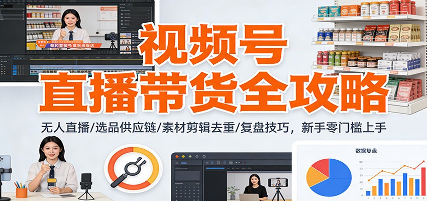 视频号直播带货全攻略：无人直播/选品供应链/素材剪辑去重/复盘技巧，零门槛上手-猴哥VIP资源站