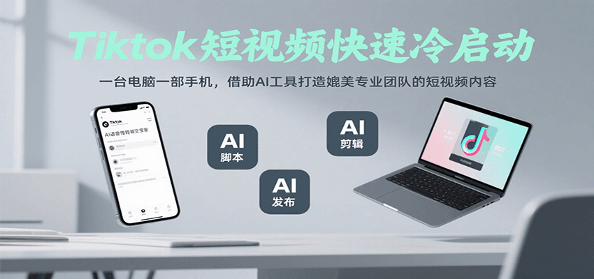 Tiktok短视频快速冷启动，一台电脑一部手机，借助AI工具打造媲美专业团队的短视频内容-猴哥VIP资源站