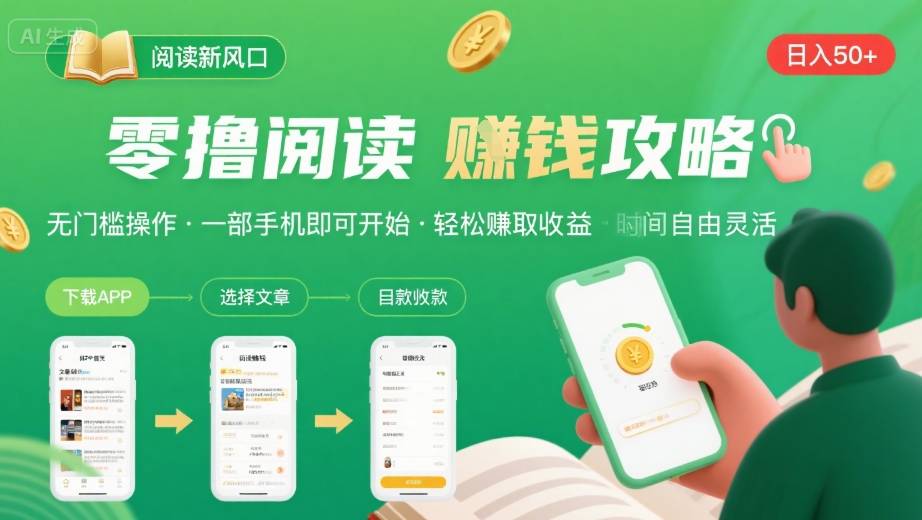 零撸阅读新风口，无门槛轻松挣，一部手机，日入 50-3张【揭秘】-猴哥VIP资源站