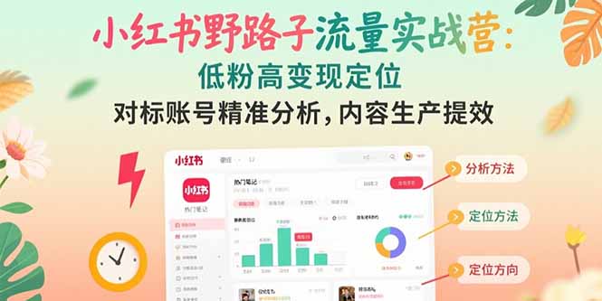 小红书野路子流量实战营：低粉高变现定位 对标账号精准分析 内容生产提效-猴哥VIP资源站