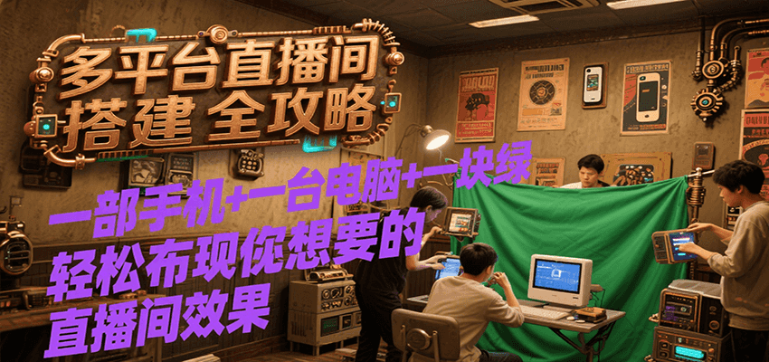 多平台直播间搭建全攻略,一部手机+一台电脑+一块绿布轻松实现你想要的直播间效果-猴哥VIP资源站