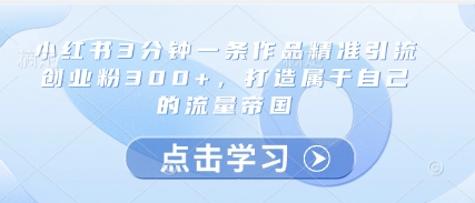 小红书3分钟一条作品精准引流创业粉300+，打造属于自己的流量帝国-猴哥VIP资源站