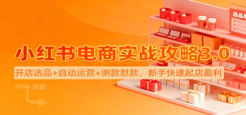 小红书电商实战攻略3.0：开店选品+自动运营+测款怼款，新手快速起店盈利-猴哥VIP资源站