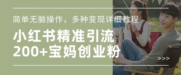 小红书混剪日引200+宝妈创业粉，简单无脑操作，多种变现详细教程-猴哥VIP资源站
