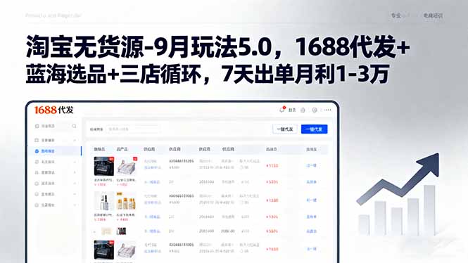 淘宝无货源-9月玩法5.0，1688代发+蓝海选品+三店循环，7天出单月利1-3万-猴哥VIP资源站