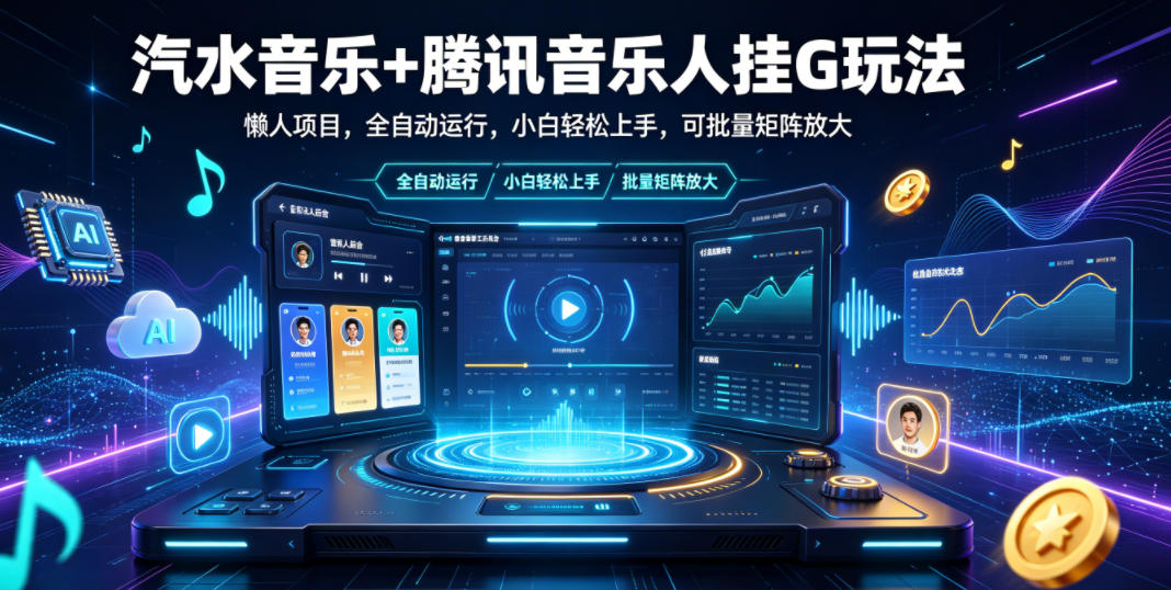 汽水音乐+腾讯音乐人挂G玩法,懒人项目,全自动运行,小白轻松上手,可批量矩阵放大【揭秘】-猴哥VIP资源站