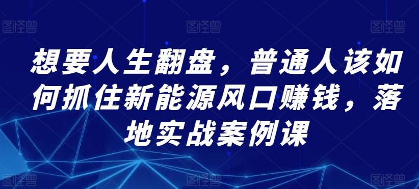 想要人生翻盘，普通人该如何抓住新能源风口赚钱，落地实战案例课-猴哥VIP资源站