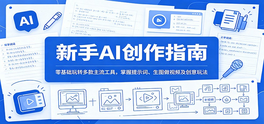 新手AI创作指南：零基础玩转多款主流工具，掌握提示词、生图做视频及创意玩法-猴哥VIP资源站