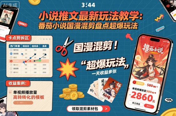 小说推文最新玩法教学,番茄小说国漫混剪盘点超爆玩法,全程干货,一天收益多张-猴哥VIP资源站
