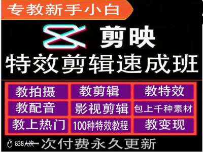剪映特效教程和运营变现教程，特效剪辑速成班，专教新手小白-猴哥VIP资源站