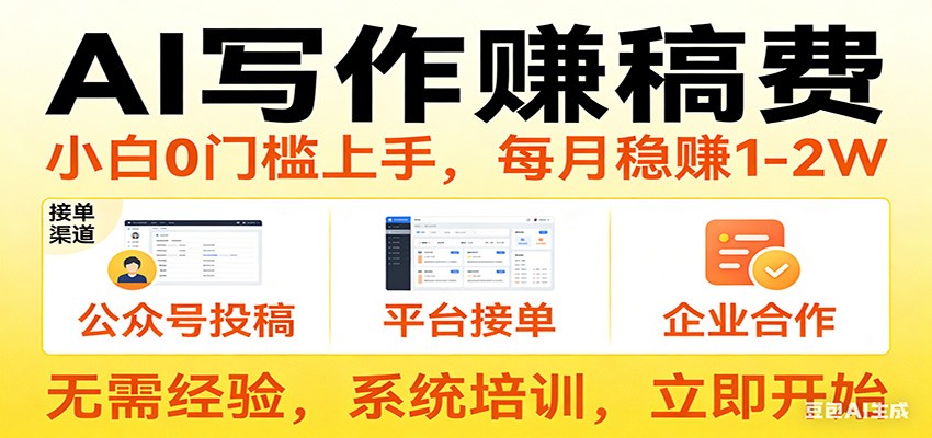 用AI写作赚稿费，提供接单渠道，每月稳赚1-2W，小白0门槛上手！-猴哥VIP资源站