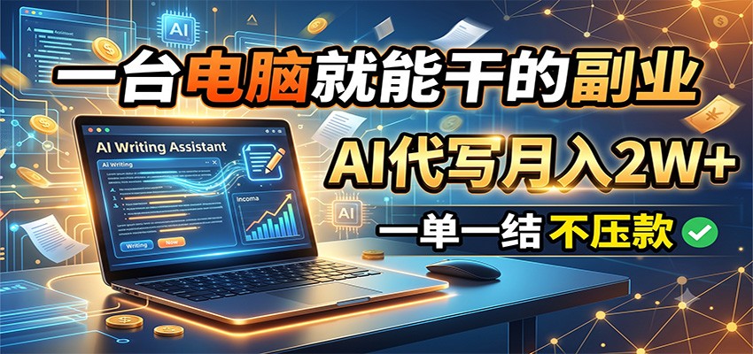 一台电脑就能干的副业，AI代写月入2W+，一单一结不压款-猴哥VIP资源站