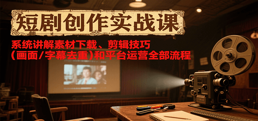 短剧创作实战课,系统讲解素材下载、剪辑技巧(画面/字幕去重)和平台运营全部流程-猴哥VIP资源站