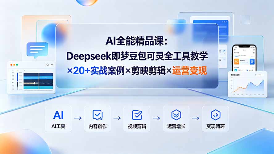 AI全能精品课:Deepseek即梦豆包可灵全工具教学×20+实战案例×剪映剪辑×运营变现-猴哥VIP资源站