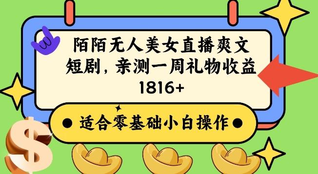 陌陌美女无人直播爽文短剧项目，亲测一个星期1800+【揭秘】-猴哥VIP资源站