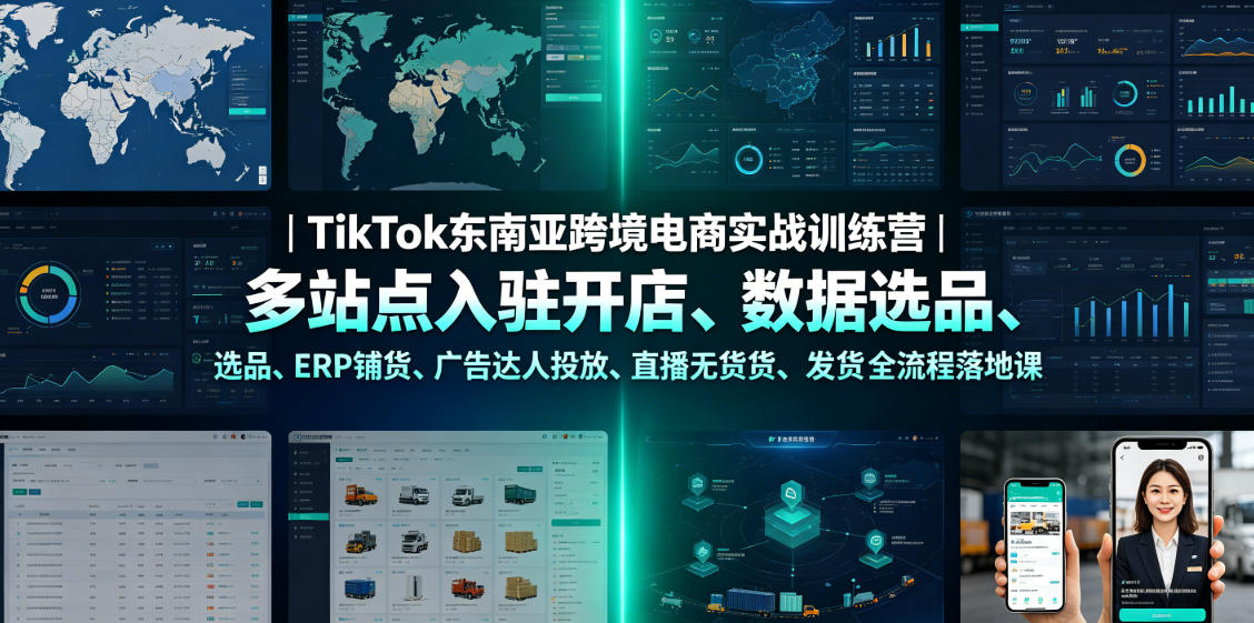 TikTok东南亚跨境电商实战训练营|多站点入驻开店、数据选品、ERP铺货、广告达人投放、直播无货源发货全流程落地课-猴哥VIP资源站