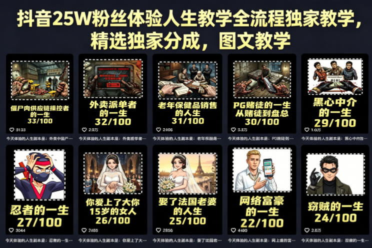 抖音25W粉丝体验人生教学全流程独家教学，精选独家分成，图文教学-猴哥VIP资源站