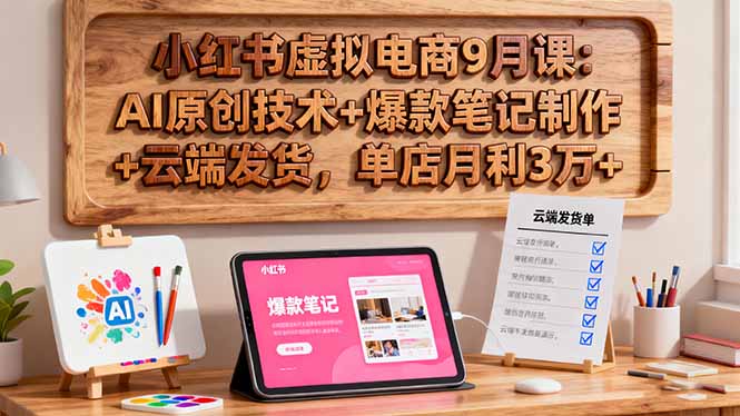 小红书虚拟电商9月课:AI原创技术+爆款笔记制作+云端发货,单店月利3万+-猴哥VIP资源站