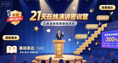 21天在线演讲密训营，王牌演讲招商课程系统-猴哥VIP资源站