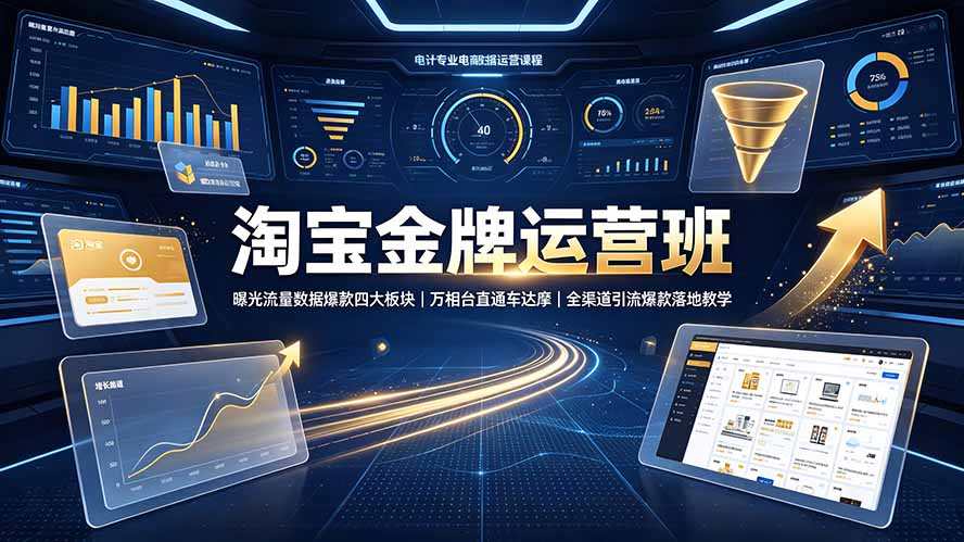 淘宝金牌运营班：曝光·流量·数据·爆款四大板块，万相台直通车达摩全链路落地-猴哥资源站