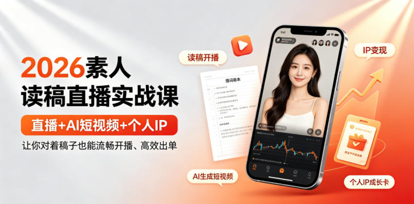 2026素人读稿直播实战课|直播+AI短视频+个人IP,让你对着稿子也能流畅开播、高效出单-猴哥VIP资源站