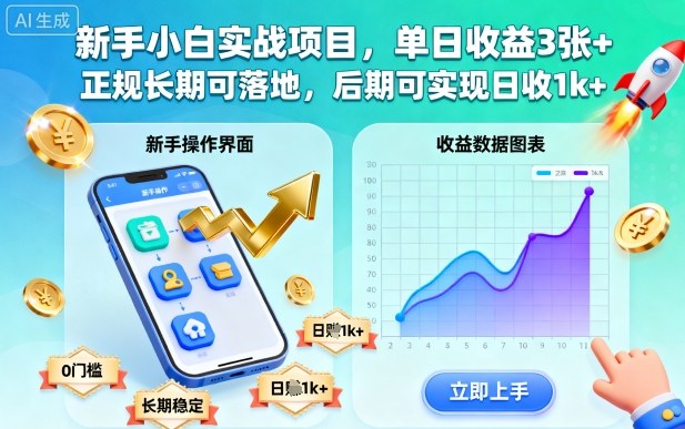 新手小白实战项目,单日收益3张+,正规长期可落地,后期可实现日收1k+【揭秘】-猴哥VIP资源站