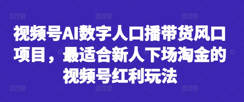 视频号AI数字人口播带货风口项目，最适合新人下场淘金的视频号红利玩法-猴哥VIP资源站