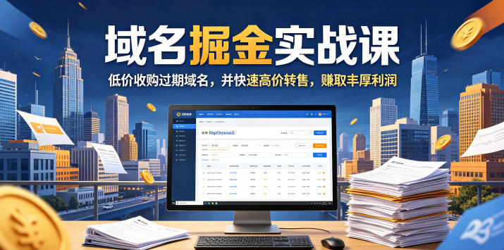 域名交易掘金实战课，低价收购过期域名，并快速高价转售，賺取丰厚利润【原创双语字幕】-猴哥VIP资源站
