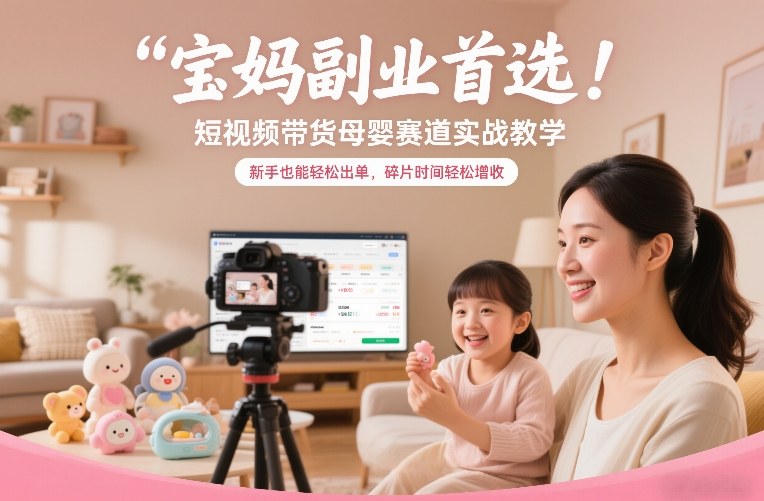 宝妈副业首选！短视频带货母婴赛道实战教学，新手也能轻松出单，碎片时间轻松增收-猴哥VIP资源站