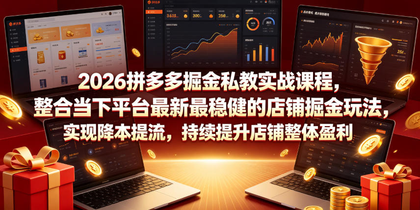2026拼多多掘金私教实战课程,整合当下平台最新最稳健的店铺掘金玩法,实现降本提流,持续提升店铺整体盈利-猴哥VIP资源站