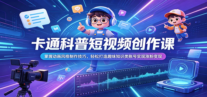 卡通科普短视频创作课:掌握动画风格制作技巧,轻松打造趣味知识类账号实现涨粉变现-猴哥VIP资源站