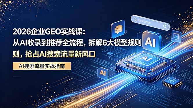 2026 企业GEO实战课：从AI收录到推荐全流程，拆解6大模型规则，抢占 AI 搜索流量新风口-猴哥VIP资源站