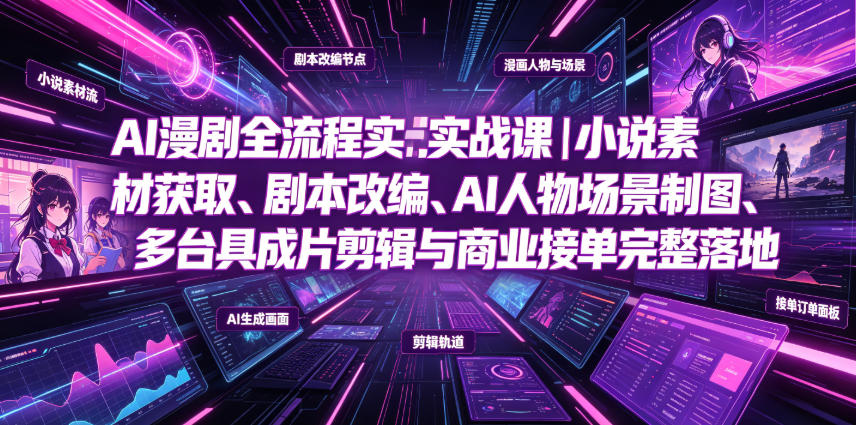 AI漫剧全流程实战课|小说素材获取、剧本改编、AI人物场景制图、多工具成片剪辑、平台付费变现与商业接单完整落地-猴哥VIP资源站