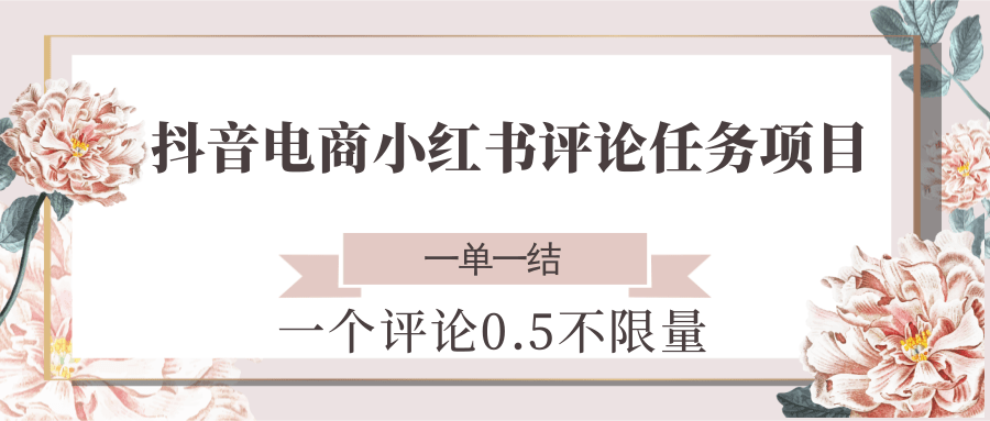 抖音电商小红书评论任务项目，一个评论0.5，一单一结 不限量-猴哥VIP资源站