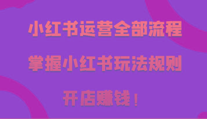 小红书运营全部流程，掌握小红书玩法规则，开店赚钱！-猴哥VIP资源站