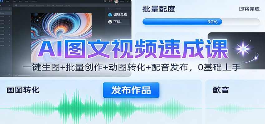 AI图文视频速成课：一键生图+批量创作+动图转化+配音发布，0基础上手-猴哥VIP资源站