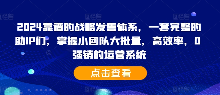 2024靠谱的战略发售体系，一套完整的助IP们，掌握小团队大批量，高效率，0 强销的运营系统-猴哥VIP资源站