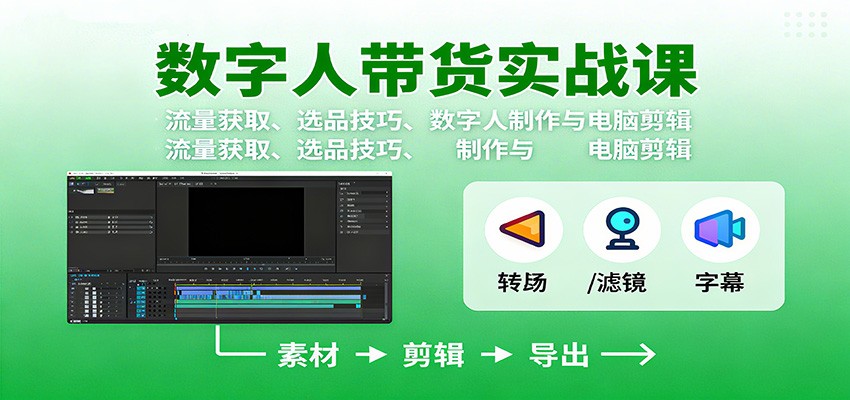 数字人变现实战课：流量获取、选品技巧、数字人制作与电脑剪辑-猴哥VIP资源站